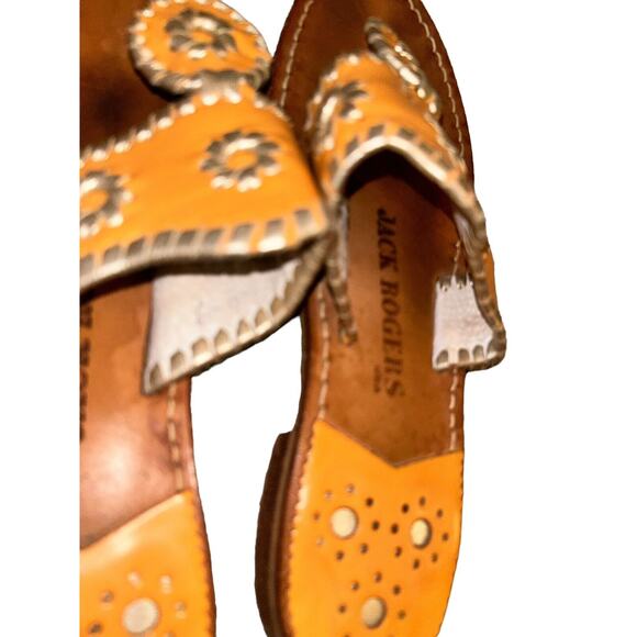 Jack Rogers Jack Flat Leather Thongs Sandals Orange Gold Women's Size 6 - Picture 9 of 10